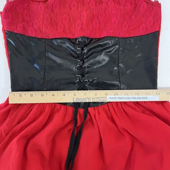 Womens Sleeveless Gothic Dress Corset Halter Lace Size Medium Red Halloween - Picture 10 of 13
